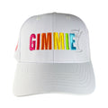 White cap with colorful 'GIMMIE' text and martini glass design on a white background