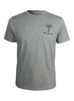 Scooter Martini premium heather tri-blend crew t-shirt with navy golf and martini glass chest graphic