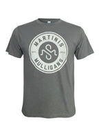 Scooter Martini grey tri-blend crew neck t-shirt with a vintage white circular Martinis & Mulligans golf crest.