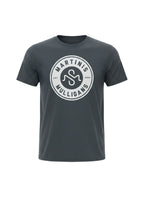 Scooter Martini vintage navy tri-blend crew neck t-shirt with a white circular Martinis & Mulligans golf crest print.