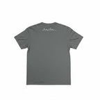 Scooter Martini grey tri-blend crew neck t-shirt with white signature logo on the back, vintage heavy metal color.