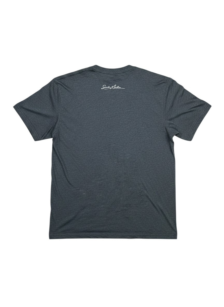 Scooter Martini vintage navy tri-blend crew neck t-shirt with signature white script logo on the back